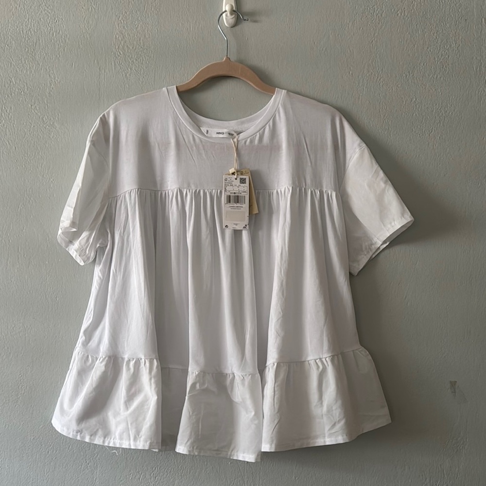 Mango White Ruffle Hem Women's Top